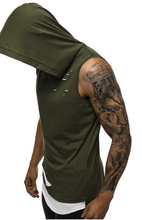 Men's Hooded Vest Double Layer Broken Copper Pullover Sleeveless Vest -  - NouveExpress