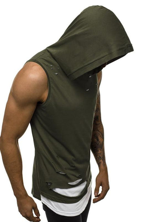 Men's Hooded Vest Double Layer Broken Copper Pullover Sleeveless Vest -  - NouveExpress