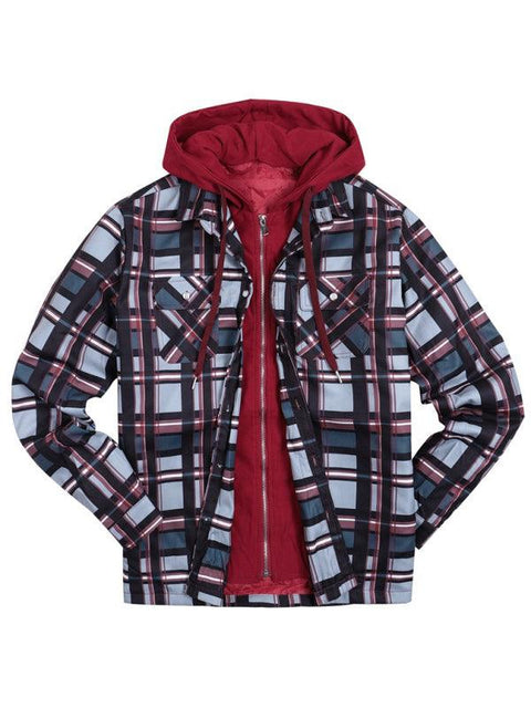 Men'S Printed Hooded Fake Two-Piece Jacket Cotton Jacket -  - NouveExpress