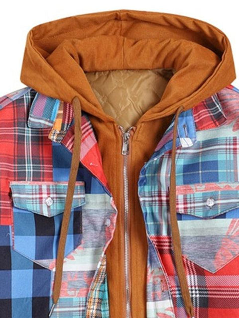 Men'S Printed Hooded Fake Two-Piece Jacket Cotton Jacket -  - NouveExpress