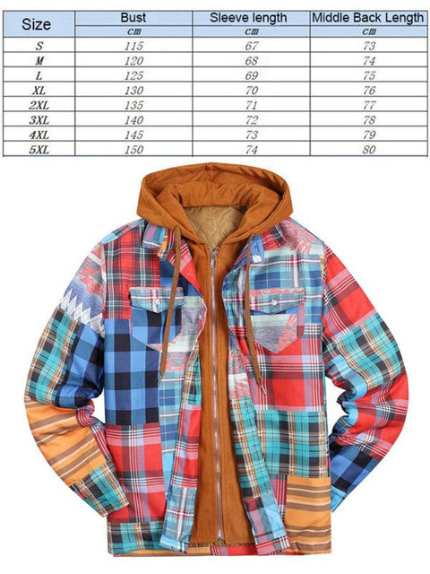 Men'S Printed Hooded Fake Two-Piece Jacket Cotton Jacket -  - NouveExpress