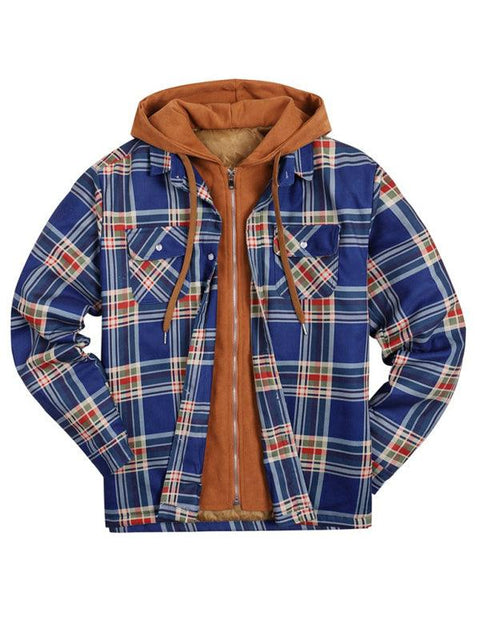 Men'S Printed Hooded Fake Two-Piece Jacket Cotton Jacket -  - NouveExpress