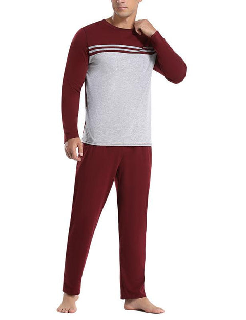 Men'S Round Neck Printed Pajama Set -  - NouveExpress