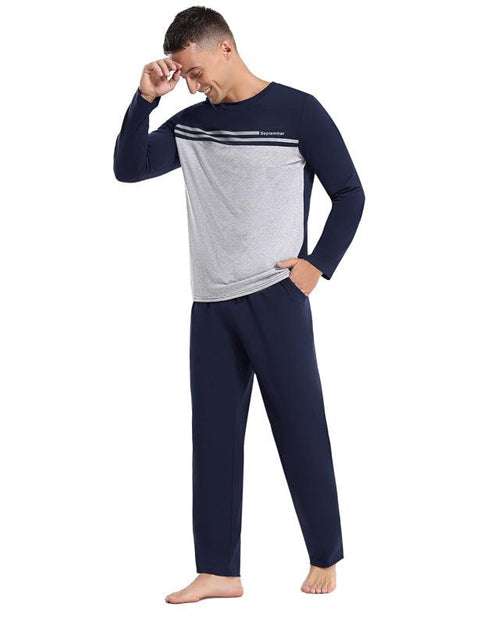 Men'S Round Neck Printed Pajama Set -  - NouveExpress