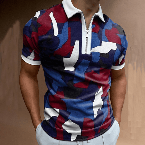 Mens Fashion Casual Graphic Print Polo Half Zipper Polo Shirt - Polo Shirts - NouveExpress