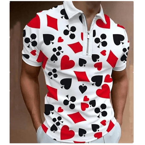 Mens Fashion Casual Graphic Print Polo Half Zipper Polo Shirt - Polo Shirts - NouveExpress