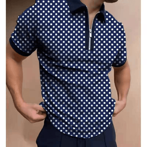 Mens Fashion Casual Graphic Print Polo Half Zipper Polo Shirt - Polo Shirts - NouveExpress