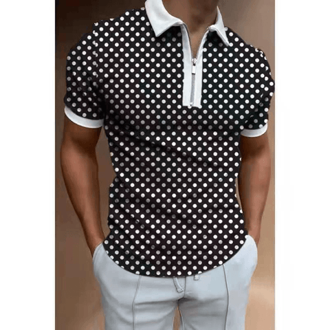 Mens Fashion Casual Graphic Print Polo Half Zipper Polo Shirt - Polo Shirts - NouveExpress