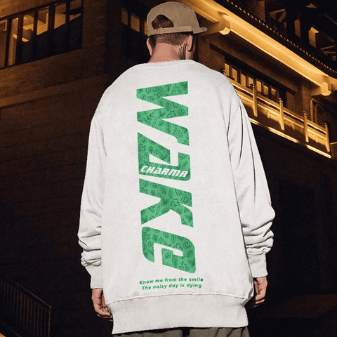 Oversized Crew Neck Wake Print Sweatshirt - Sweatshirt - NouveExpress