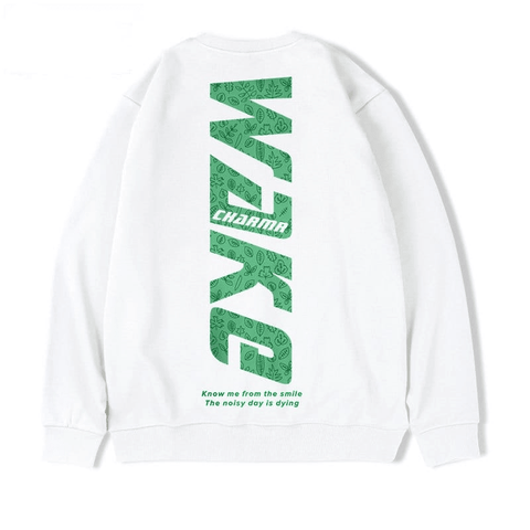 Oversized Crew Neck Wake Print Sweatshirt - Sweatshirt - NouveExpress