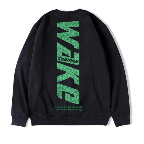 Oversized Crew Neck Wake Print Sweatshirt - Sweatshirt - NouveExpress