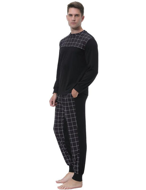 Stitched Plaid Pajama Set - Sleepwear - NouveExpress